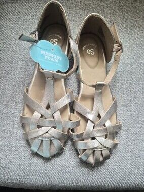 Metallic Strappy Memory Foam Girls  Sandals Size 4